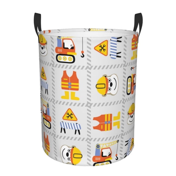Honeii Construction Equipments Worker Print Laundry Hamper Basket,Baby Nursery Woven Storage Basket for Toys Bin,Pillows,Blankets,Clothes-Small