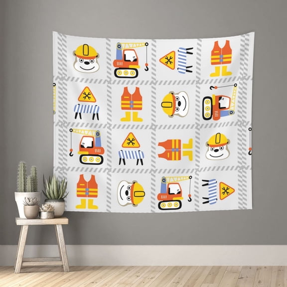 Honeii Construction Equipments Worker print Tapestry for Bedroom, Tapestry Wall Tapestry Aesthetic, Room Decor Classroom Tapestries for Living Room Dorm Room 51" X 60"