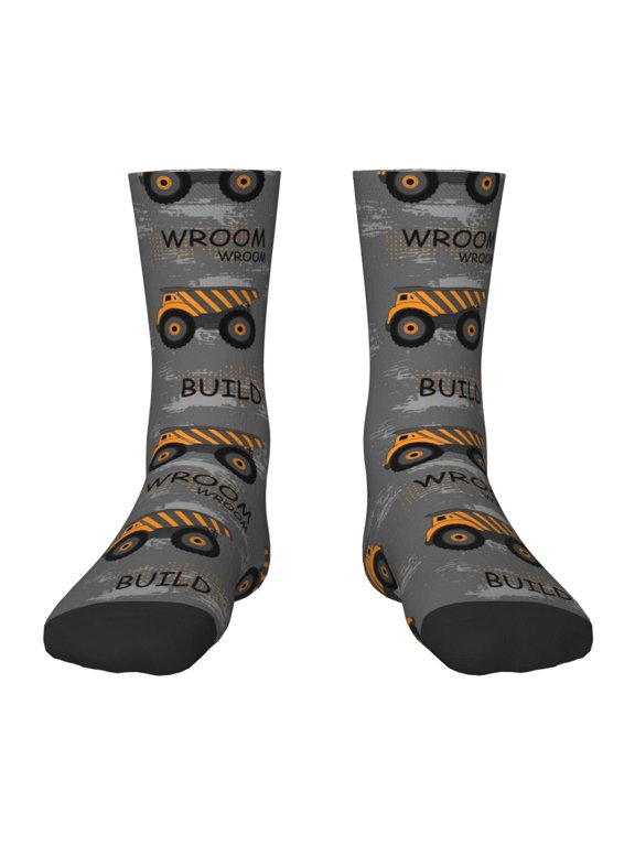 Construction Machines Print Children's Colorful Socks,Unisex Kids and Toddlers' Cushioned Sock,Kids Athletic Crew Socks,for Everyday Wear and Sports