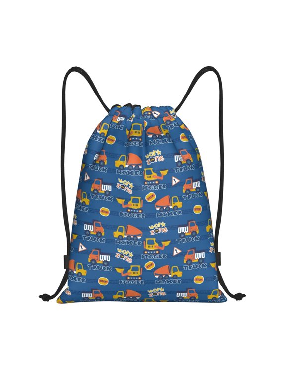 Construction Vehicles Print Drawstring Backpack,Drawstring Bags String Backpack Gym Cinch Sack Backpack Sport Bag Draw-Medium