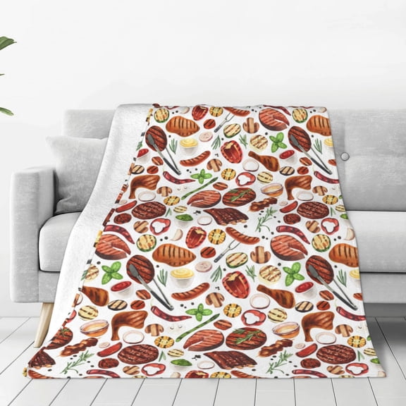 Honeii Cooking Bbq Print Fleece Blanket - Throw Blanket for Bed, Sofa, Couch, Camping, and Travel , Microplush Ultra Soft Warm Blanket-