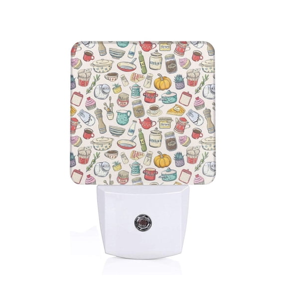 Honeii Cooking Utensils Print LED Night Light with Light Sensor, Night Lights Plug Into Wall,Ideal for Bedrooms and Hallways-US