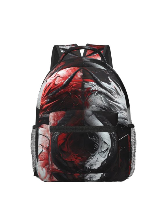 Cool Black And White Dragon Print Backpack for School,15.6 inch Laptop Back Pack for High School and College Students, Waterproof Computer Bookbag-One Size