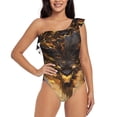 thumbnail image 1 of Honeii Cool Black Gold Dragon for women's one-piece swimsuit featuring a chic one-shoulder design experience elegance and style in the water-Large, 1 of 6