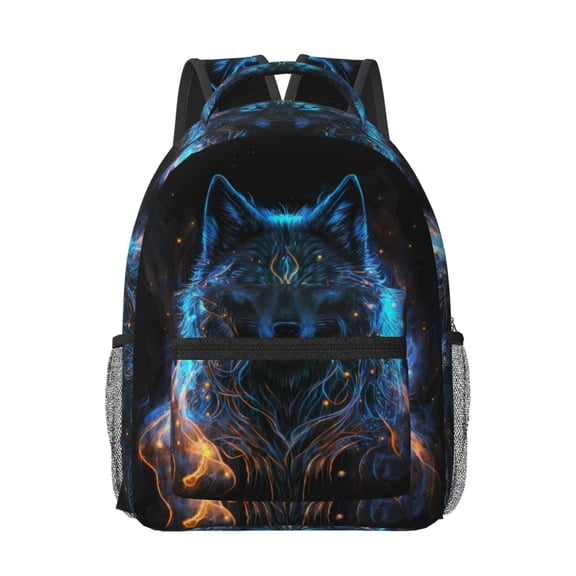 Honeii Cool Blue Light Wolf Print Backpack for School,15.6 inch Laptop Back Pack for High School and College Students, Waterproof Computer Bookbag-One Size