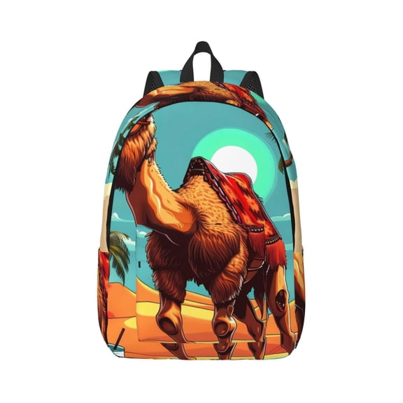 Honeii Cool Camel Oasis Vibes Print Canvas College Laptop Backpack, Durable Rucksack Travel Notebook Bag School Backpack Book Bag for Men Women-Medium