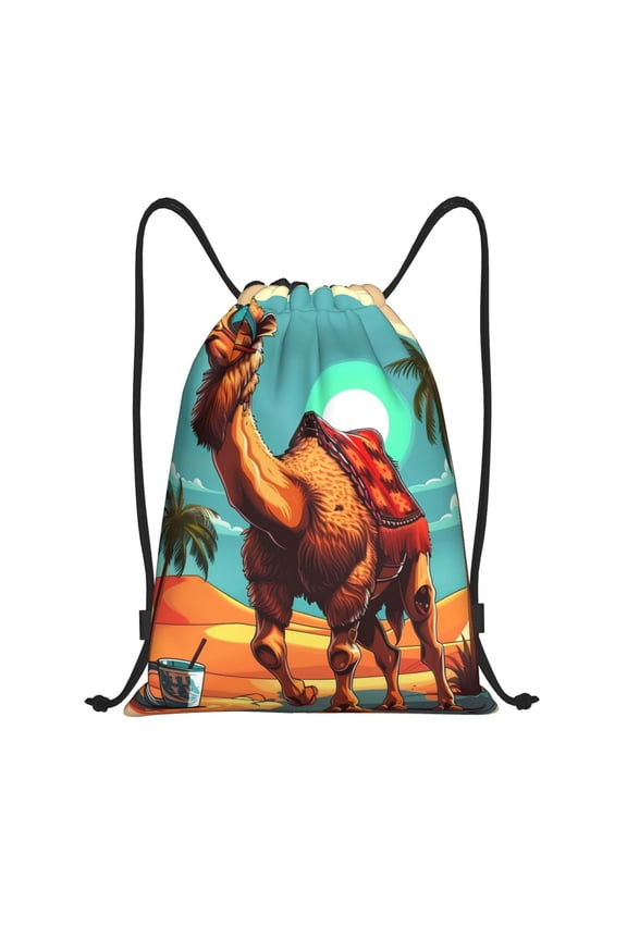 Cool Camel Oasis Vibes Print Drawstring Backpack,Drawstring Bags String Backpack Gym Cinch Sack Backpack Sport Bag Draw-Small