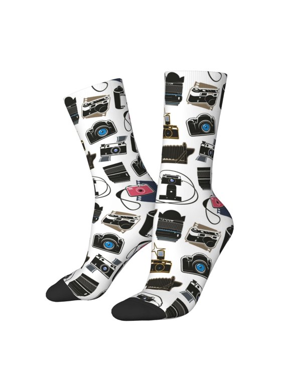 Cool Camera Print Adult Socks,Crew Socks,Casual Calf Socks,Daily Wear Socks for Men & Women, Perfect for Sports, Casual and Everyday Use