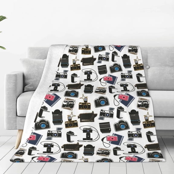 Honeii Cool Camera Print Fleece Blanket - Throw Blanket for Bed, Sofa, Couch, Camping, and Travel , Microplush Ultra Soft Warm Blanket-50"x40"