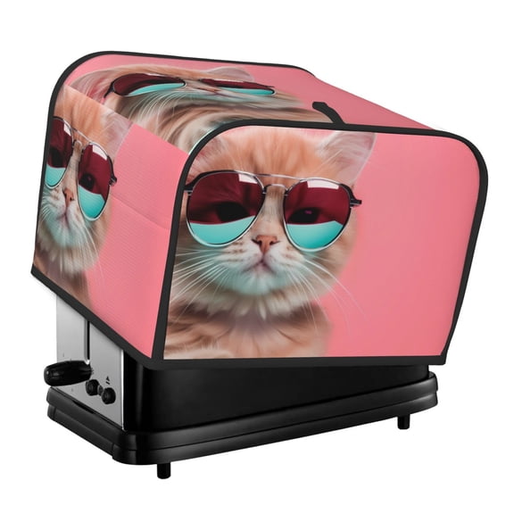 Honeii Cool Cat Pink Sunglasses Print 4 slice Toaster Cover, Two Slice Toaster Dust-proof Cover For Kitchen Small Appliance and Fingerprint Protection