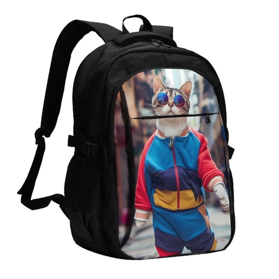 Honeii Cool Cat In Sunglasses for Travel Laptop Backpack, Business Laptops Backpack with USB Charging Port, College High School Computer Bag for Men Women