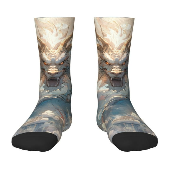 Honeii Cool Cloud White Dragon Print Children's Colorful Socks,Unisex Kids and Toddlers' Cushioned Sock,Kids Athletic Crew Socks,for Everyday Wear and Sports
