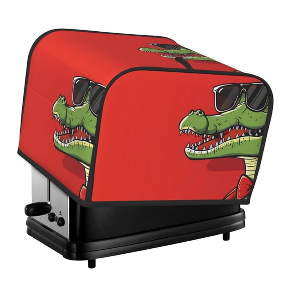 Honeii Cool Crocodile With Sunglasses Print 4 slice Toaster Cover, Two Slice Toaster Dust-proof Cover For Kitchen Small Appliance and Fingerprint Protection