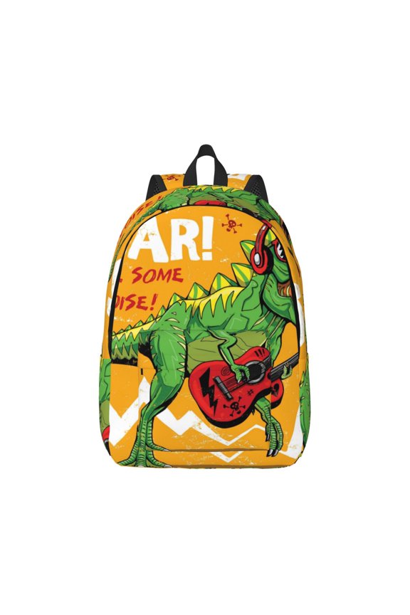 Cool Dinosaur Playing Guitar Print Canvas College Laptop Backpack, Durable Rucksack Travel Notebook Bag School Backpack Book Bag for Men Women-Medium