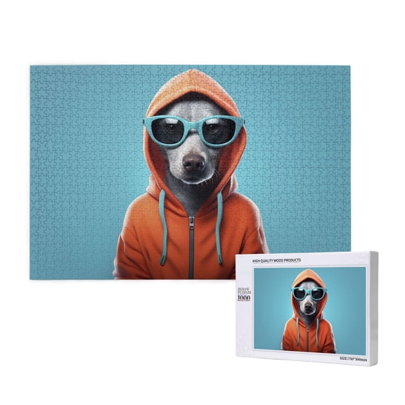 Honeii Cool Dog In Hoodie Pattern 1000 Piece Puzzles for Adults, Jigsaw Puzzles