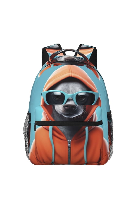 Cool Dog In Hoodie Print Backpack for Both Men and Women, Basic Bookbag for College, Work, or Travel,Rucksack Computer Bag-One Size