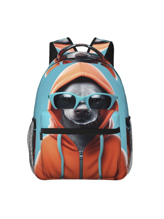 Cool Dog In Hoodie Print Backpack for Both Men and Women, Basic Bookbag for College, Work, or Travel,Rucksack Computer Bag-One Size