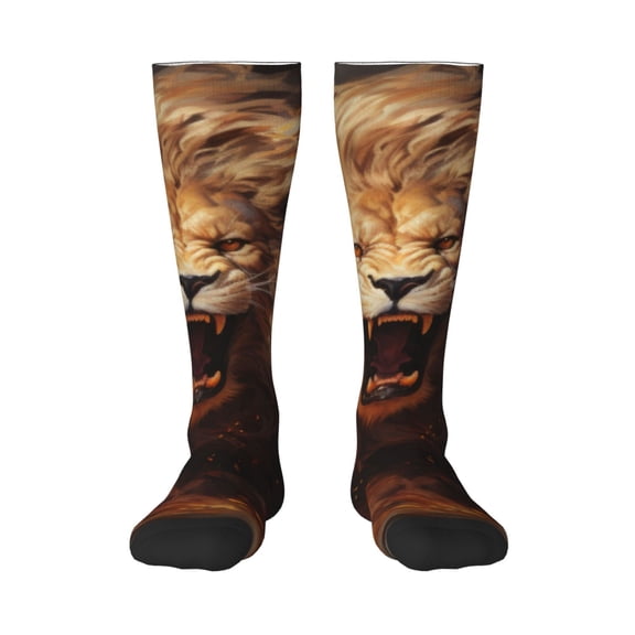 Honeii Cool Fire Lion Print Long Socks,Novelty Design Socks Gift for Men and Women,Crew Socks,Calf Socks