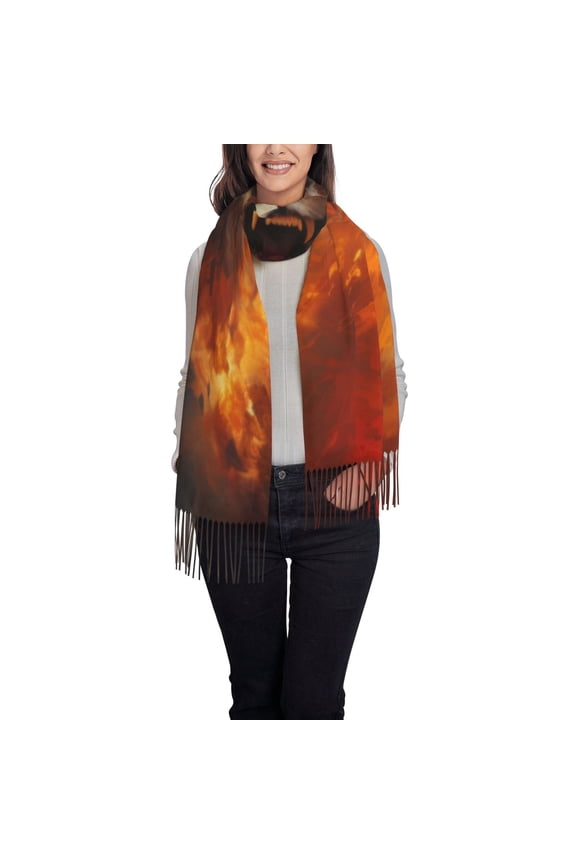 Cool Fire Lion Print Scarf Oversized Scarf Tassel Fall Winter Thick Scarf Warm Shawl Women,Women's Scarves & Wraps