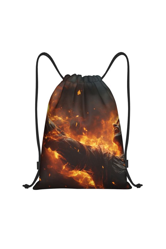 Cool Fire Man Print Drawstring Backpack,Drawstring Bags String Backpack Gym Cinch Sack Backpack Sport Bag Draw-