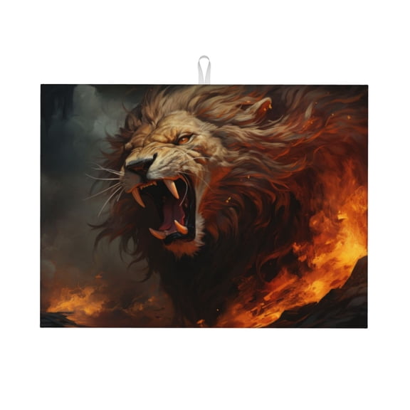 Honeii Cool Flame Lion A print Super Absorbent Coffee Bar Mat Hide Stain Coffee Maker Mat for Countertops Coffee Pot Dish Drying Mat for Kitchen Counter