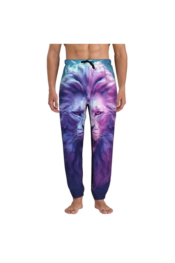 Cool Lion Head Print Mens Jogger Sweatpants, Men's Lounge Pants with Pockets-Small