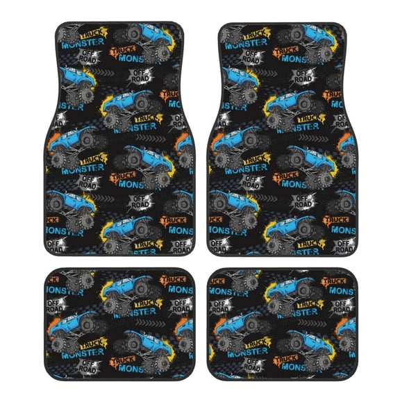 Honeii Cool Off-Road Vehicle Print Car Foot Mat Four-Piece Set - Front & Rear Universal Car Floor Mats for SUVs, Trucks, Sedans