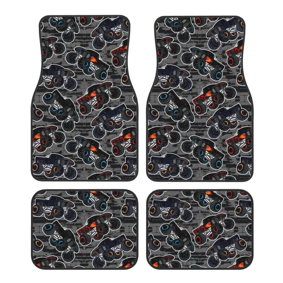 Honeii Cool Off-Road Vehicle Print Car Foot Mat Four-Piece Set - Front & Rear Universal Car Floor Mats for SUVs, Trucks, Sedans