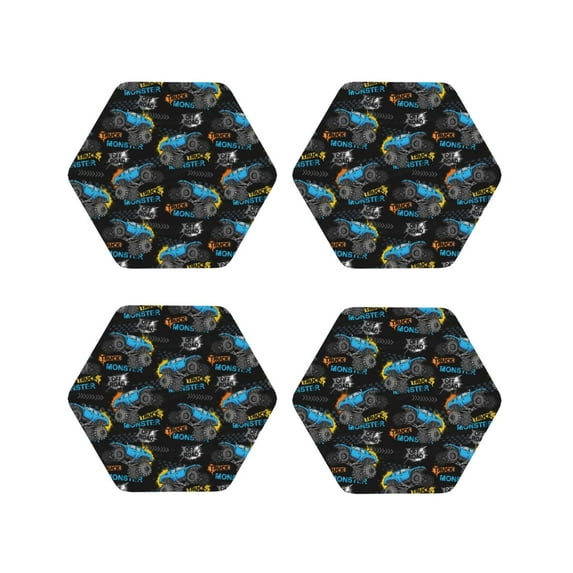 Honeii Cool Off-Road Vehicle print Leather Coaster Set of 4, ideal for safeguarding your furniture from drinks spills and effortless cleanup-Hexagon