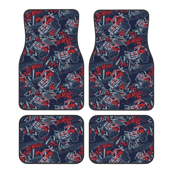 Honeii Cool Red Off-Road Vehicle Print Car Foot Mat Four-Piece Set - Front & Rear Universal Car Floor Mats for SUVs, Trucks, Sedans