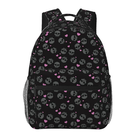 Honeii Cool Skull Love Print Backpack for Both Men and Women, Basic Bookbag for College, Work, or Travel,Rucksack Computer Bag-One Size