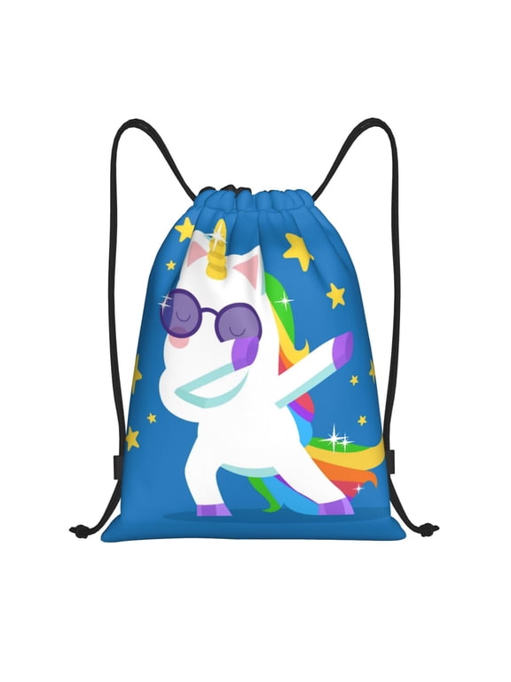 Cool Unicorn Star Golden Print Drawstring Backpack,Drawstring Bags String Backpack Gym Cinch Sack Backpack Sport Bag Draw-Small
