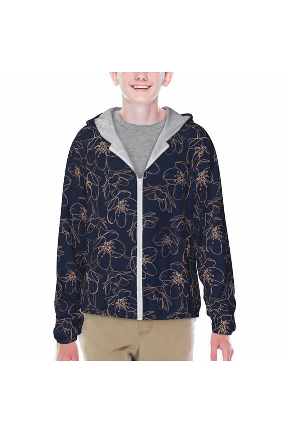 Copper-Gold Gloss Outline Cherry Print Sun Protection Jacket Hooded Cooling Shirt with Pockets Hiking Outdoor Performance-Small