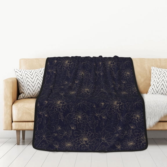Honeii Copper-Gold Gloss Outline Chrysanthemum for Throw Blanket for Couch - Thick Blanket, Soft Fuzzy Plush Throw Blanket for All Seasons, Double Sided Blanket,50x60 In