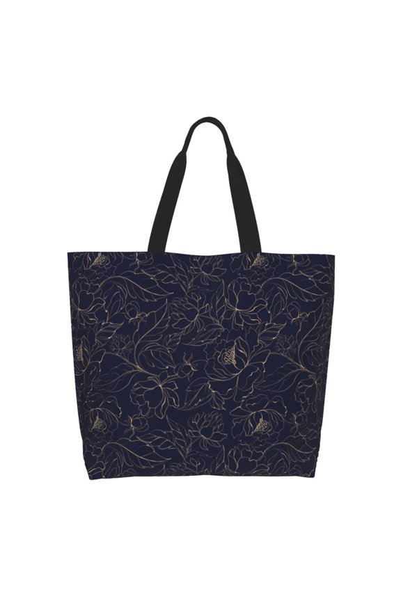 Copper-Gold Gloss Outline Peony Print Tote Bag for Women, Foldable Tote Bag Large Shoulder Bag Top Handle Handbag for Travel, Work