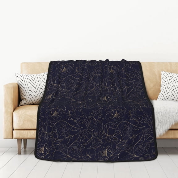 Honeii Copper-Gold Gloss Outline Peony for Throw Blanket for Couch - Thick Blanket, Soft Fuzzy Plush Throw Blanket for All Seasons, Double Sided Blanket,50x60 In