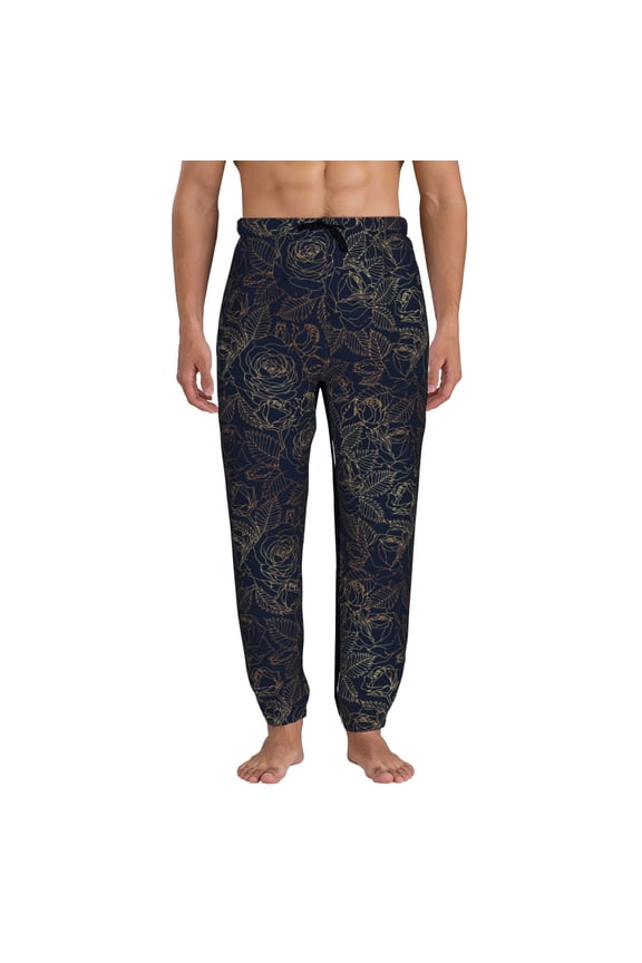 Copper-Gold Gloss Outline Rose Print Mens Jogger Sweatpants, Men's Lounge Pants with Pockets-XX-Large