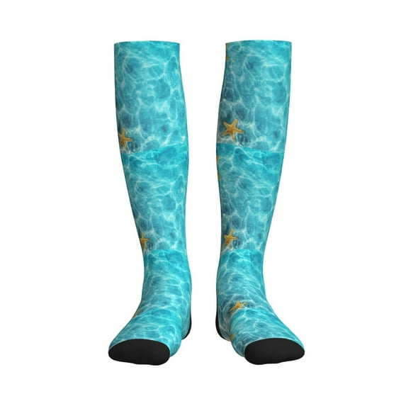Honeii Coral And Seashell On The Beach Print Sports Compression Socks,Running Crew Socks,Moisture-Wicking Anti-Blister Hiking&Gym Athletic