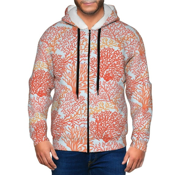 Honeii Corals Print Hoodies for Men, Pullover & Full Zip, Breathable Zip up Hoodie, Sweatshirt-X-Large
