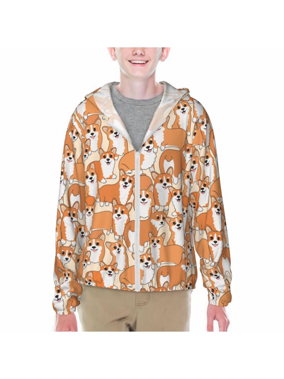 Corgi Animal Print Sun Protection Jacket Hooded Cooling Shirt with Pockets Hiking Outdoor Performance-XX-Large