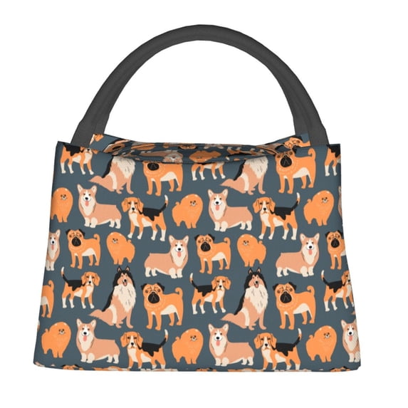 Honeii Corgi Collie Pug Print Cooler Bag Insulated, Large Leakproof Soft Sided Portable Cooler Bag,Lunch Box Lunch Bag