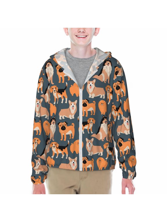 Corgi Collie Pug Print Sun Protection Jacket Hooded Cooling Shirt with Pockets Hiking Outdoor Performance-X-Large