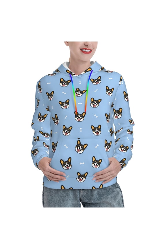 Corgi Dog Pattern Womens Oversized Hoodies Long Sleeve Sweatshirts Pullover Fall Outfits with Pocket-X-Large