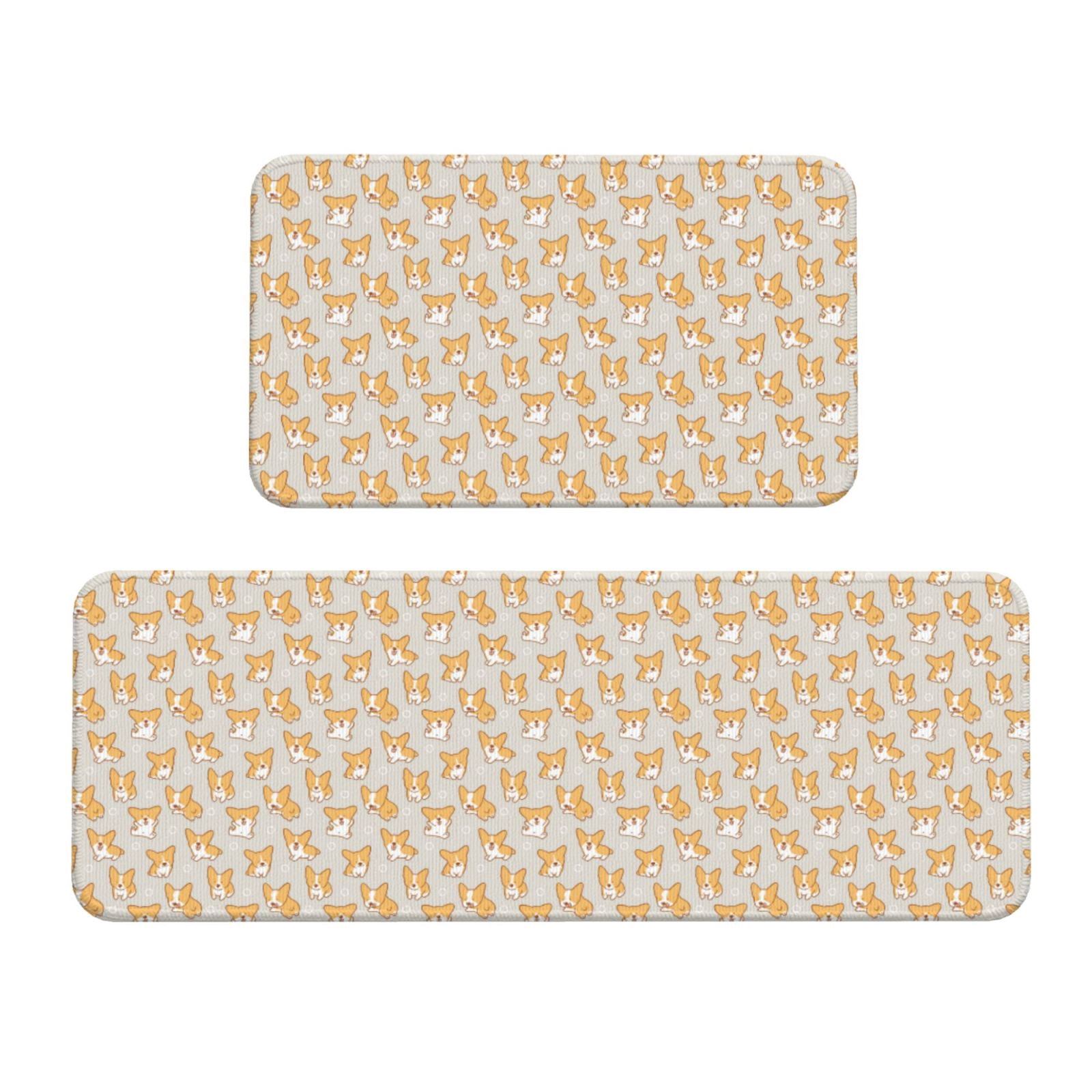 Honeii Corgi Dog Print Kitchen Mat [2 PCS] for Floor, Waterproof Non ...