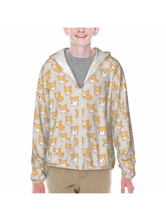 Corgi Dog Print Sun Protection Jacket Hooded Cooling Shirt with Pockets Hiking Outdoor Performance-Small