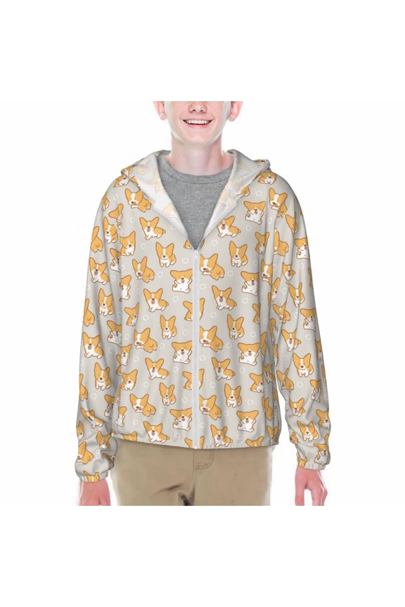 Corgi Dog Print Sun Protection Jacket Hooded Cooling Shirt with Pockets Hiking Outdoor Performance-Small