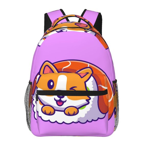 Honeii Corgi In Sushi Roll Print Backpack for Both Men and Women, Basic Bookbag for College, Work, or Travel,Rucksack Computer Bag-One Size