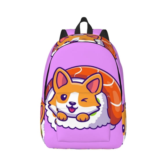 Honeii Corgi In Sushi Roll Print Canvas College Laptop Backpack, Durable Rucksack Travel Notebook Bag School Backpack Book Bag for Men Women-Small