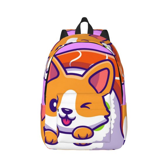 Honeii Corgi In Sushi Roll Print Canvas College Laptop Backpack, Durable Rucksack Travel Notebook Bag School Backpack Book Bag for Men Women-Small
