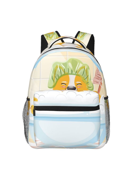 Corgi In The Shower Cap Bathing Print Backpack for Both Men and Women, Basic Bookbag for College, Work, or Travel,Rucksack Computer Bag-One Size